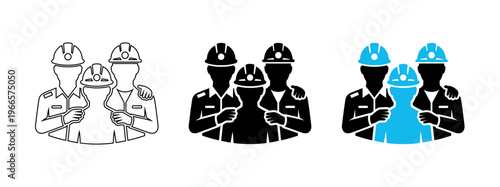 Construction Workers Team and Engineering Staff Unity Vector Icon Set