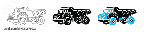 Heavy Duty Mining Dump Truck Vector Icon Set for Construction and Industrial Machinery Design