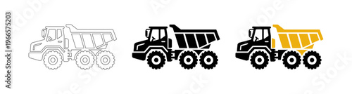Heavy Duty Dump Truck Vector Icon Set for Construction and Mining Industry
