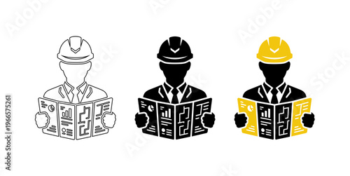 Architect Engineer Holding Blueprint Construction Plan Vector Icon for Industrial Project