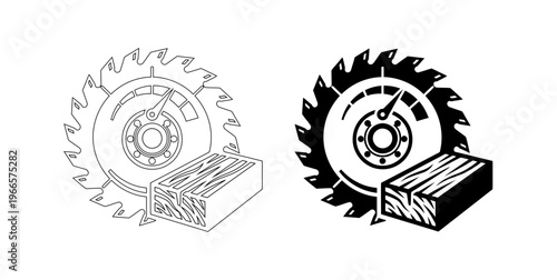 Circular Saw Blade Cutting Wood Lumber with Pressure Gauge Icon Vector Illustration on White Background