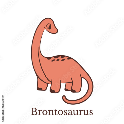 Vector illustration of Brontosaurus dinosaur in cartoon doodle style. Colorful hand drawn long neck dino character isolated on white background for kids room decor, pattern, card, book illustration.