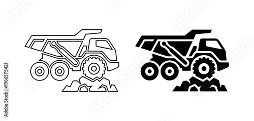 Heavy Duty Mining Dump Truck Vector Icon Set for Construction and Industrial Machinery Design