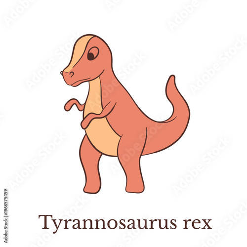 Vector illustration of Tyrannosaurus rex dinosaur in cartoon doodle style. Colorful hand drawn dino character isolated on white background for kids room decor, pattern, card, book illustration.
