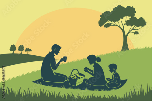 Family Walking in Park Nature Lifestyle Outdoor Illustration