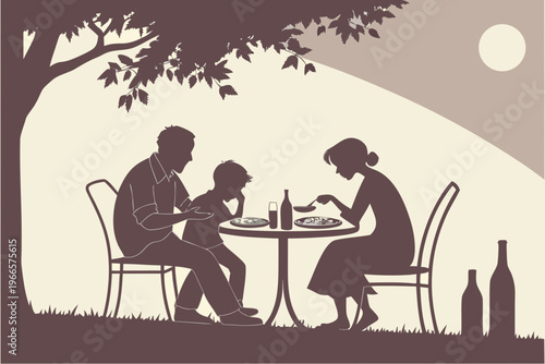 Couple Dining Together Romantic Silhouette Scene
