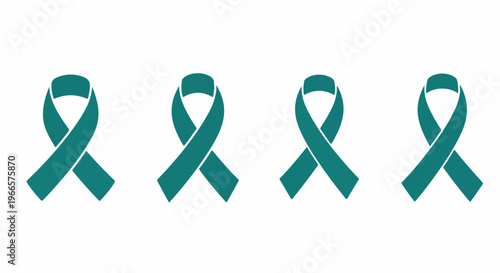 Set of 4 Teal Awareness Ribbons Isolated on White Background Vector