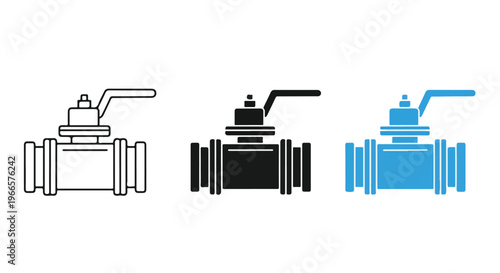 Set of industrial valve icons in different colors on a white background