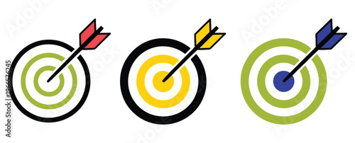 Bulls eye target graphics illustrating precision targeting and goal achievement, featuring clean concentric circles, accurate aim symbols, and strategic focus elements ideal for business and marketing