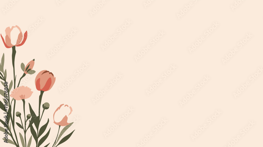 Fototapeta premium A serene and minimalist illustration of olive branches on a cream background, evoking a sense of calmness and natural beauty.