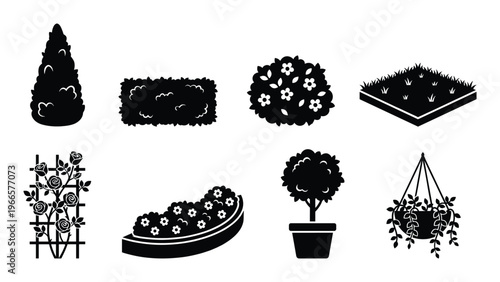 Topiary hedge potted plant rose trellis hanging basket grass planter floral bush garden set