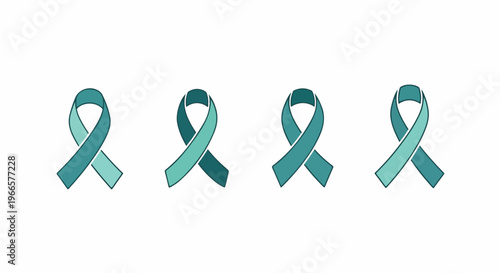 Set of 4 Teal Awareness Ribbons Vector Illustration