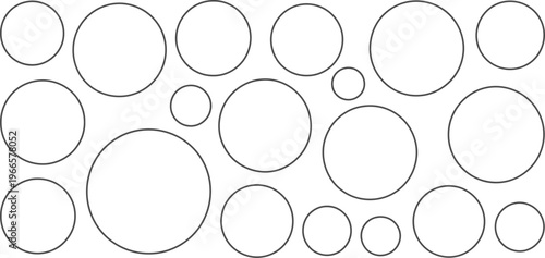 Vector circle shapes, geometric elements, black outlines, white background, 20 circles
