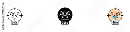 Target audience and customer segments analysis icon set. Business marketing strategy and demographics research symbol. Vector Illustration.