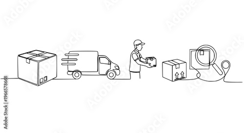 One line drawing parcel delivery icons shipping courier logistics outline vector illustration