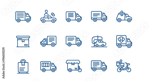 Transportation icons delivery trucks vehicles and logistics symbols