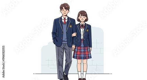 Couple in School Uniforms Walking Arm in Arm