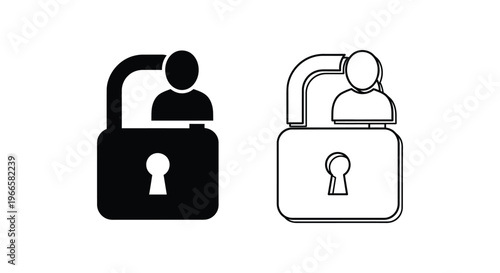 Secure Connection Lock Icon Pair Black and White Vector