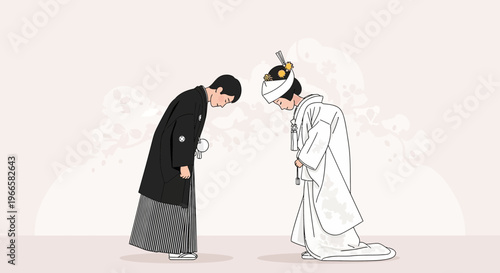 Japanese Wedding Couple Bowing
