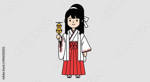 Miko Shrine Maiden Holding Sacred Bell