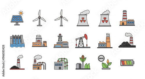 Diverse Energy Sources - Solar, Wind, Nuclear, and Fossil Fuels.