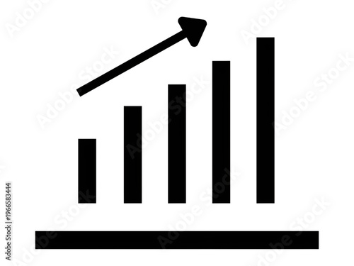 右肩上がりに成長する棒グラフと矢印