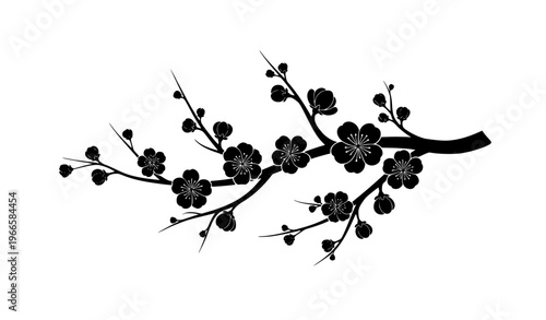 American Lunar New Year flower branch silhouette black vector festive floral design