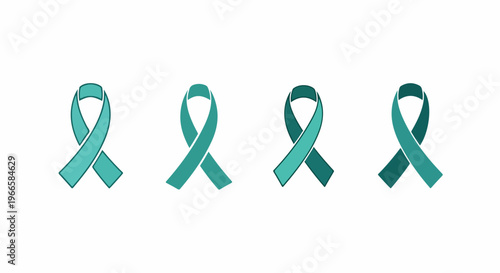 Set of Four Teal Ribbon Awareness Symbols Vector Illustration