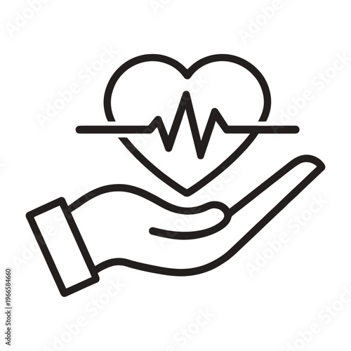 Vector heart with an ekg line is held in a hand symbolizing care and health