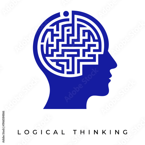 Blue vector of a human head with a maze inside representing logical thinking