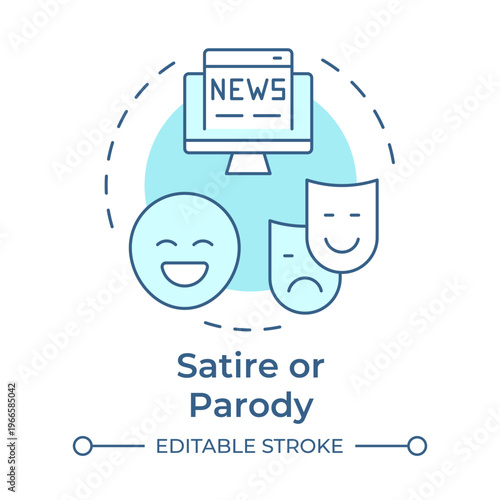 Satire or parody soft blue concept icon. Media literacy, social commentary. Creative expression. Round shape line illustration. Abstract idea. Graphic design. Easy to use in article, blog post