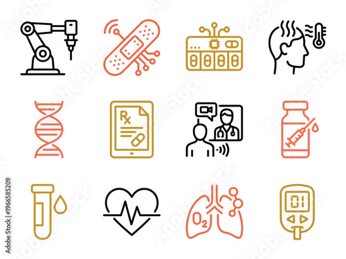 Medtech icon grid showcases remote healthcare solutions