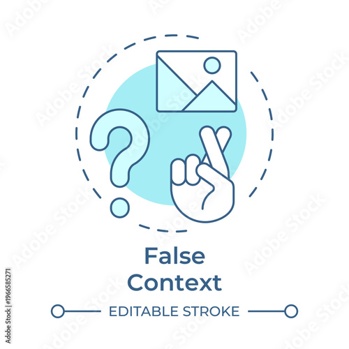 False context soft blue concept icon. Digital information, social marketing. Question mark. Round shape line illustration. Abstract idea. Graphic design. Easy to use in article, blog post