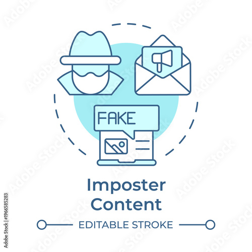 Imposter content soft blue concept icon. Fake information, audience deception. Social media. Round shape line illustration. Abstract idea. Graphic design. Easy to use in article, blog post