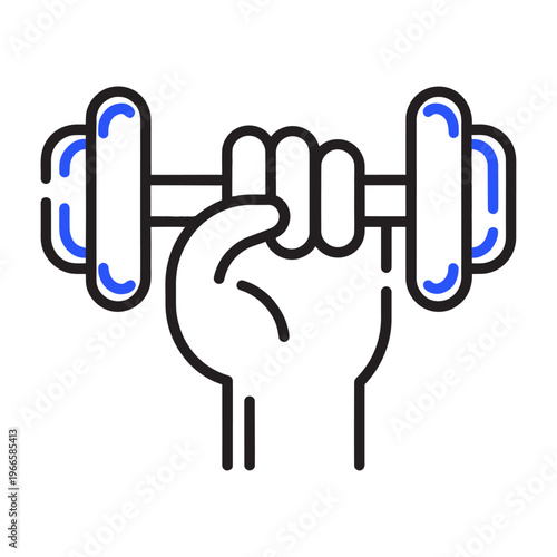 Vector of a hand lifting a blue and white dumbbell