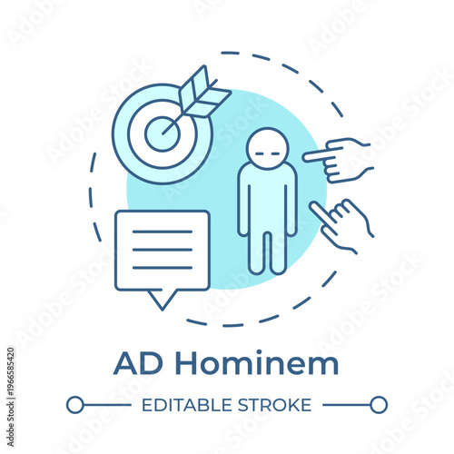 AD hominem soft blue concept icon. Social isolation, communication skills. Personal insults. Round shape line illustration. Abstract idea. Graphic design. Easy to use in article, blog post