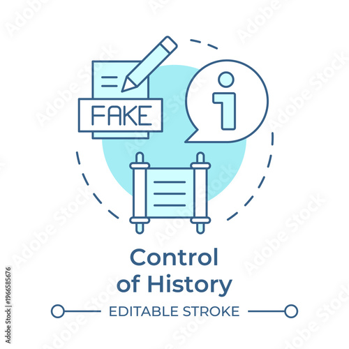 Control of history soft blue concept icon. Fake information. Ancient documents, historical records. Round shape line illustration. Abstract idea. Graphic design. Easy to use in article, blog post