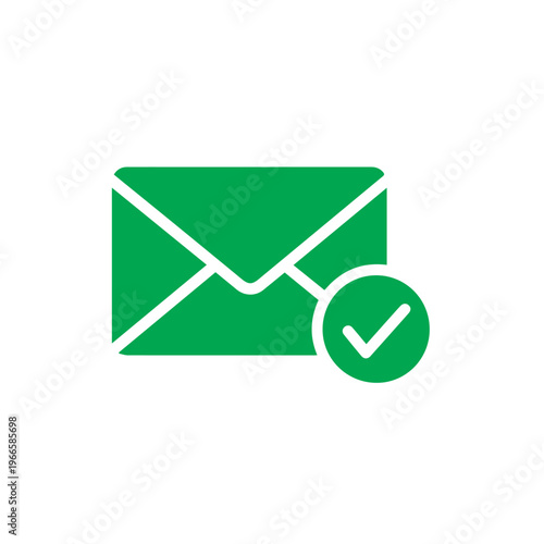 Digital graphic displays a sealed letter graphic with a bold affirmative checkmark indicating confirmed transmission status clearly.