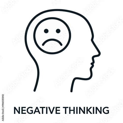 Vector of a human head with a sad face symbolizing negative thinking
