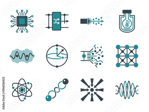 Quantum computing concepts shown in clean grid
