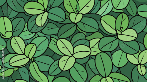 Different kinds of green leaves growing closely together in a natural setting during daytime