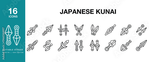 Japanese Kunai icon set. Includes kunai, japanese, ninja, weapon, blade and More. Editable Stroke Icon Collection.