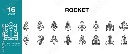 Rocket icon set. Includes rocket, launch, space, spacecraft, astronaut and More. Editable Stroke Icon Collection.