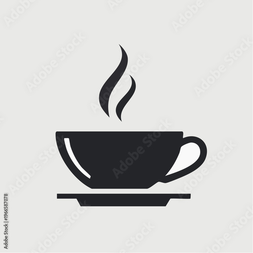 Hot coffee cup icon vector with steam, simple beverage symbol representing coffee or tea drink