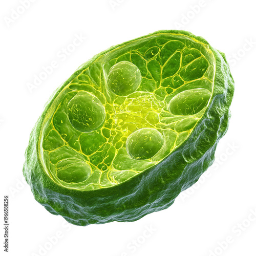 Cross-section of green biological cell isolated on transparent background