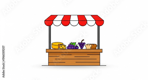Illustration of a Fruit and Vegetable Stand with Striped Awning.