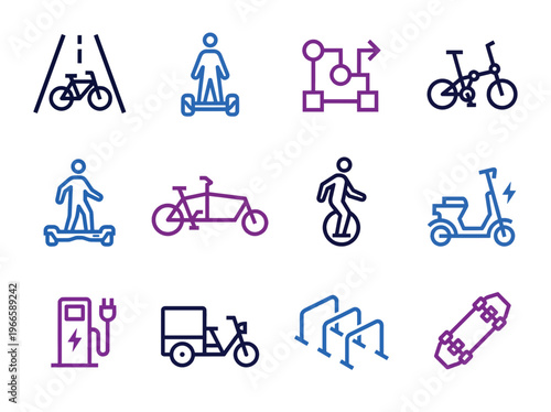 Micro-mobility transportation icons in clean grid layout