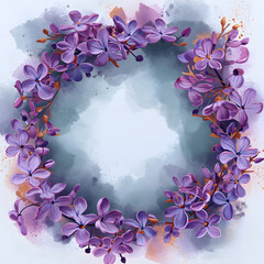 Floral frame of pink and purple blossoms with a butterfly and green leaves on a blue background, creating a summer nature design vector illustration