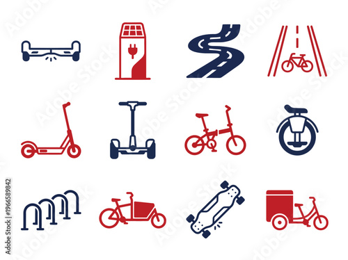 Micro-mobility icon set on white background