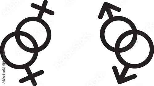 Interlocking gender symbols male and female icons representing relationships and equality simple vector illustration on white background